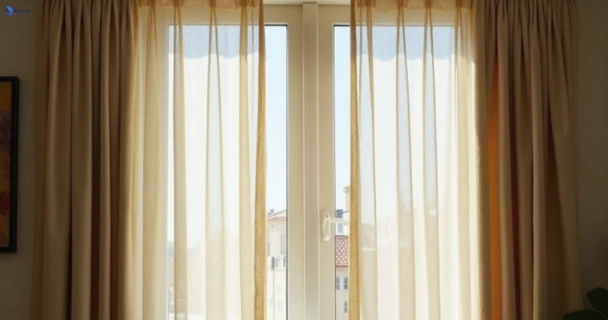 Dull dusty drapes in clear-island-waters before professional cleaning